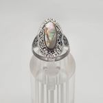 Vintage Uncas 14 Karat GE White Gold Mother of Pearl Ring (8) Silver Photo 2
