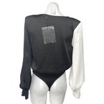 Peace + Love Black White Silk Satin Long Sleeve Plunge Colorblock Bodysuit Top 2 Photo 1
