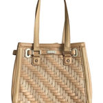 Longaberger Basket Woven Leather Shoulder Bag Stairstep Weave Caramel Photo 0