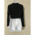 ZARA  Black O-Ring Collared V Neck Cutout Long Sleeve Cropped Blouse XL Photo 3