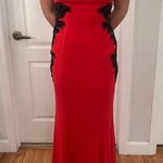 Monique Lhuillier Red Strapless with Black Sequin Ball Gown Formal Dress Photo 0