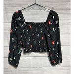 Abercrombie & Fitch Cocktail Crop Top Floral Womens Size S Puffed Blue Polka Smocked Navy Prairie AF Photo 0