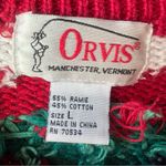 Orvis 80's Vintage Holiday Mistletoe Chunky Knit Cardigan Sweater Navy Red L Photo 7