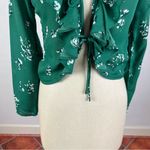 Abercrombie & Fitch Floral Green Tie Front Ruffle Blouse Photo 4