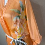 Women’s Floral 100% Silk Kimono Sleeve Robe Approx 22” PtP Comfy Cozy Lounge Orange Size L Photo 3