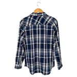 Rebecca Malone New  Womens Small Plaid Button Up Tunic Long Roll Tab Sleeve Blue Photo 1