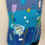 Ocean Nautical Fish Novelty Beach Blue Knit Sweater Sz Medium Vintage Grannycore Photo 2