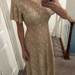 VTG DAWN JOY PRAIRE 100% Nylon Lace Unlinned Dress M/L Made In USA Tie Back Tan Size M Photo 0