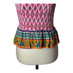 Feather & Find Shirt Women XS Pink Geometric Shiva Boho Luxe Smocked Tie Strap Photo 5