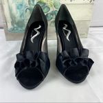 Nina  Satin Ruffle Peep Toe Heels Black 8.5 Photo 10