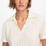 Madewell Crochet Knit V-Neck Sweater Tee in Vintage Ivory, Size Small Photo 2