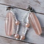 Vintage Clip On Earrings Peachy Pink Dangle Photo 1