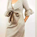 BCBGMAXAZRIA  Striped Sheath Stretch Dress Beige Bow Ruffle Sleeve Size Small Photo 0