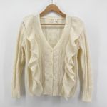 Elan  Josalee Button Front Knit Ruffle Cream Cardigan Sweater Small MSRP $160‎ Photo 2