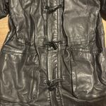 Vtg IOU leather toggle zipper black leather jacket size 6 bikercore fall mobwife Photo 4