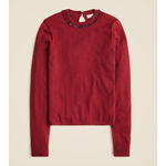 J.Crew Carolyn Embellished Fitted Crewneck Sweater Merino Wool Burgundy M NWT Photo 2