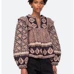 💕SEA NEW YORK💕 Margo Quilted Top ~ 100% Cotton Purple Border Print Large NWOT Photo 0