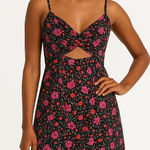 Socialite ‎ Black Floral Cutout Midi Dress MP Medium Petite Ruched Bust Cotton Photo 0