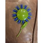 Vintage Blue & Green Flower Brooch Pin Handmade Glass Beads & Metal Backing Photo 5