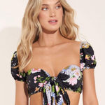 Maaji  Black Bouquet Antonia Puff Sleeve Bikini Top -NWT Photo 0