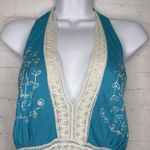 My Choice Dress Summer Halter Top Blue White Lace Embroidery XL KNEE LENGTH Photo 1