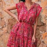 The Kooples Sunrise by Reef Paisley Print Silk Chiffon Mini Dress Pink Size 2 Photo 0