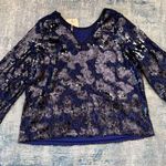 La Bellum Hilary Scott Indigo Sequin Lace Tie Neck Blouse 2x Photo 0