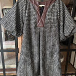 THML tweed mini dress faux leather a-line pockets short puff sleeve office Photo 0