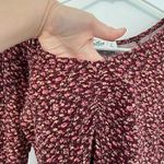 Hollister Cinch Front V-Neck Top Burgundy Maroon Red Pink Floral Y2K Long Sleeve Photo 9