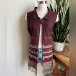 John Mark Boho Southwestern Sleeveless Cardigan Fringe Vest Burgundy large Photo 11