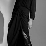 ZARA  Size XL Dress Plunging V-Neck Ruch Draped Waist Midi Black Limited Edition Photo 2