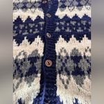 C.C.H. Imports 100% Virgin Wool Handmade Ecuador Chunky Knit Mock Neck Cardigan Blue Size L Photo 2