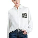 Thakoon White Button Down Shirt Black Floral Pocket Hidden Buttons Sz XL Photo 0