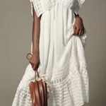 Anthropologie  Babydoll Dress V-Neck Ruffled Tiered Cottagecore Flounce Hem Small Photo 0