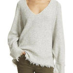 Free People  Gray Irresistible Fringe Trim Oversized Sweater - Size - Medium Photo 0
