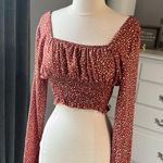 Romwe Romantic Peasant Crop Top Long Sleeve Rust Smocked Womens XS Photo 0