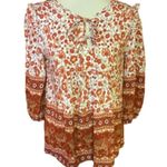 Bright Orange Floral Hippie Chic Peasant Top White Photo 0