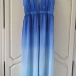 Jay Godfrey NWT Sinclair Blue Teal Ombre Chiffon Slit Front Maxi Dress Gown 2 Photo 3
