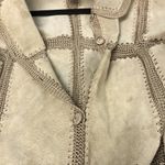 Vtg 70's Boho Leather Shacket Jacket‎ Crochet Patchwork Scalloped Hem Tan Sz M Size M Photo 5