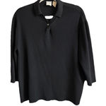 TSE  Women Black Collared 100% Silk Light Sweater Top Size Large Italy Casual VTG Photo 0