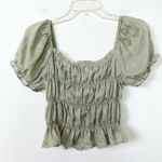 FAVLUX  Green Ruched Milkmaid Puff Sleeve Cropped Blouse Shirt Size M Photo 1