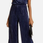 AQUA  Navy Blue Croped Shine Jumpsuit Size S Photo 0