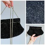 La Regale  Scalloped Black Beaded Ornate Evening Clutch Purse, Crossbody Chain Photo 13