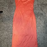 Elegant Strapless Coral Midi Dress Pink Photo 2