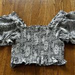 Cider Black and White Puff Sleeve Cropped Blouse Photo 3