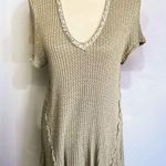 Juicy Couture Gray Waffle Metallic Knit Embellished V-Neck Tunic Tee, XL Photo 0