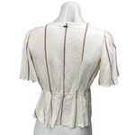 O'Neill Cream Brown Striped Short Sleeve Button Down Peplum Blouse Top Size M Photo 1