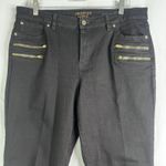 Jennifer Lopez Black Gold Hip Zipper Capri Slim Straight Moto Jeans Size 16 Photo 2