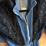 Vintage 1980s Jaxie’s Zip Up Lace Embellished Long Sleeve Jean Jumpsuit Sz L Blue Size L Photo 6