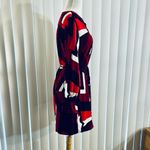Loft  Plum Navy Red White Geometric Printed Long Sleeve Shift Shirt Dress Photo 1